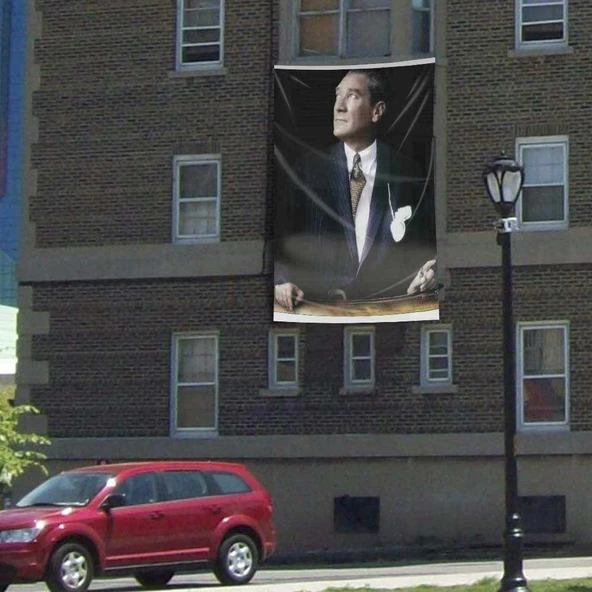 Göğe Bakan Mustafa Kemal Atatürk Cephe Poster Bayrak 300x450cm -3x4,5 metre ürün görseli 1