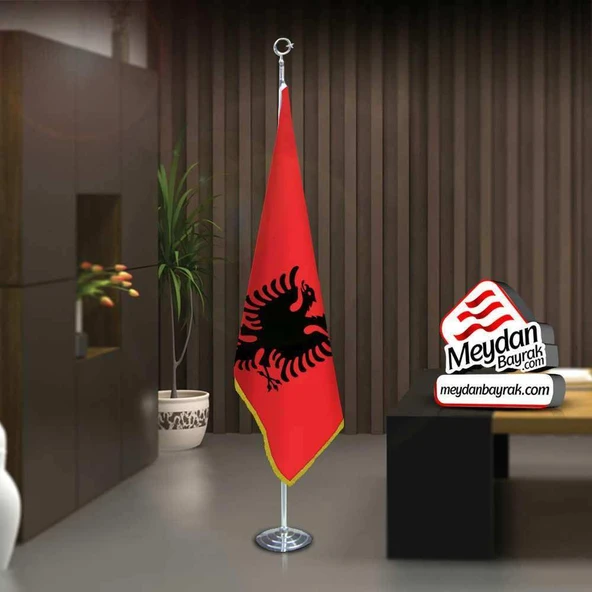 Arnavutluk Cumhuriyeti Bayrak -Ofis -Makam-Toplantı Odaları -Direkli -Saçaklı Makam Bayrağı ürün görseli 1