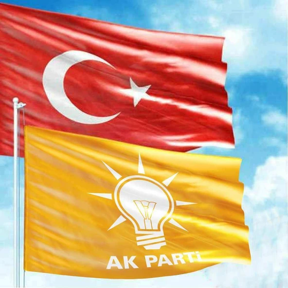 Alpaka Türk Bayrağı, Turuncu Ak Parti (AKP) 2 Bayrak Set -70x105 cm ürün görseli 1