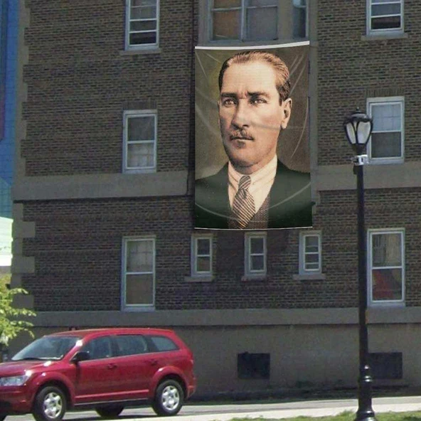 Sivil Gazi Mustafa Kemal Atatürk Dış Cephe Poster Bayrağı - 3x4,5 metre ürün görseli 1