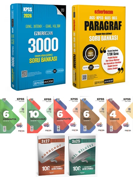 Pegem + Anla Kazan 2026 KPSS GYGK Ezberozan 3000 + Paragraf Soru + Marka Deneme 9 lu Deneme ürün görseli 1