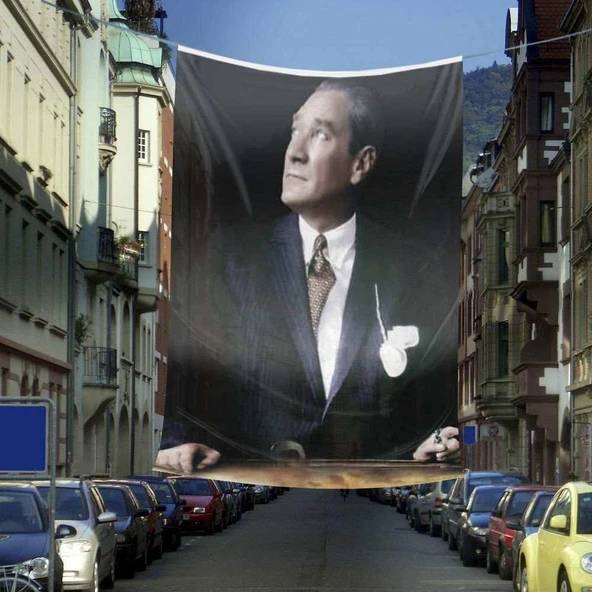 Göğe Bakan Mustafa Kemal Atatürk Dış Cephe Poster Bayrak -600x900cm ürün görseli 1