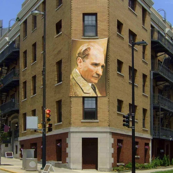 Mustafa Kemal Atatürk Yan Portre Cephe Poster Bayrak -200x300cm -2x3 metre ürün görseli 1