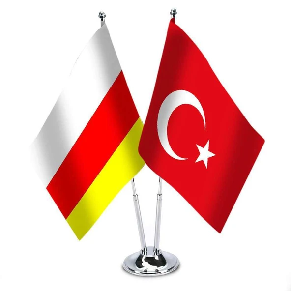 Kuzey Osetya - Türkiye -İkili Saten Masa Bayrağı ürün görseli 1