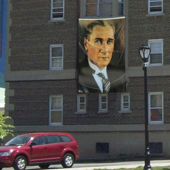 Takım Elbiseli Mustafa Kemal Atatürk Portre Dış Cephe Poster Bayrağı - 3x4,5 metre ürün görseli 1