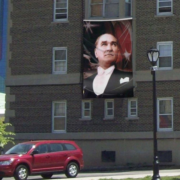 Sivil Mustafa Kemal Atatürk - Ay Yıldız Dış Cephe Poster Bayrak -300x450cm - 3x4,5 metre ürün görseli 1