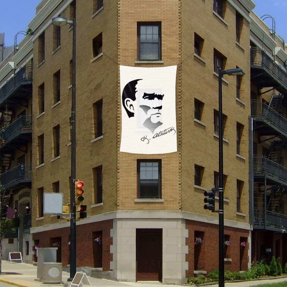 Siyah-Beyaz Mustafa Kemal Atatürk Silüet Poster Dış Cephe Bayrak-2x3metre ürün görseli 1
