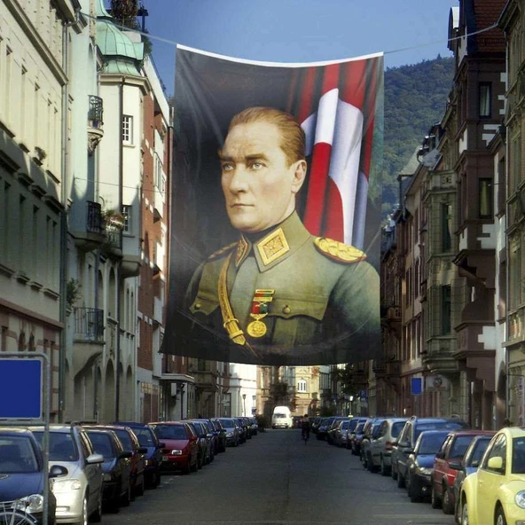 Üniformalı Gazi Mustafa Kemal Atatürk Poster Cephe Bayrak - 400x600cm - 4x6 metre ürün görseli 1