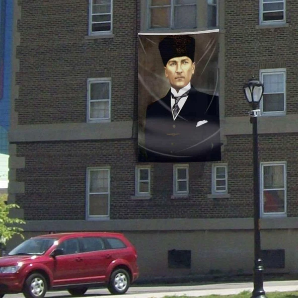 Kalpaklı Gazi Mustafa Kemal Atatürk Poster Dış Cephe Bayrağı-3x4,5metre ürün görseli 1