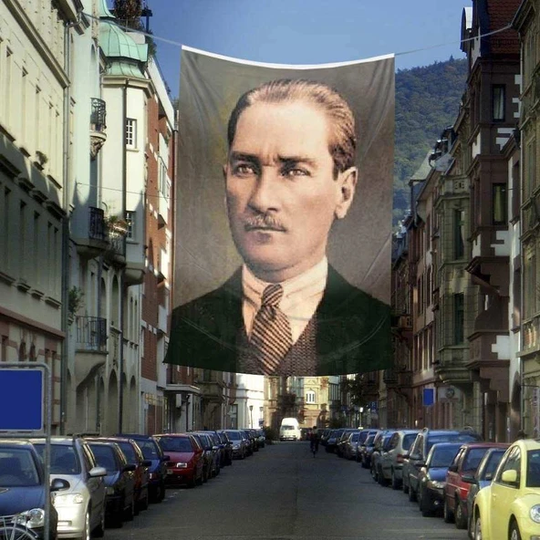 Sivil Mustafa Kemal Atatürk Cephe Poster Bayrağı - 4 x 6 metre ürün görseli 1