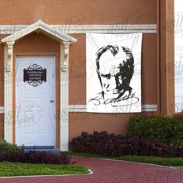 Gülümseyen Gazi Mustafa Kemal Atatürk Silüeti - K. Atatürk İmzalı Poster - Bayrak 100x150 cm ürün görseli 1