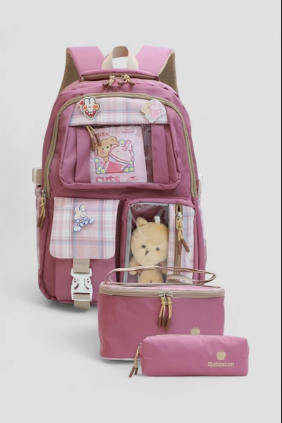 Relaxion 1395 Kore Tarzı Unisex Çocuk Üçlü Set İlkokul Sırt Çantası ürün görseli 1