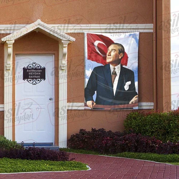 Göğe Bakan Gazi Mustafa Kemal Atatürk -Türk Bayrağı Poster - Bayrak 100x150 cm ürün görseli 1
