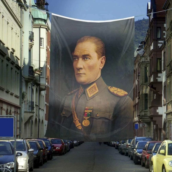 Üniformalı Gazi Mustafa Kemal Atatürk Poster Dış Cephe Bayrak-6x9 metre ürün görseli 1