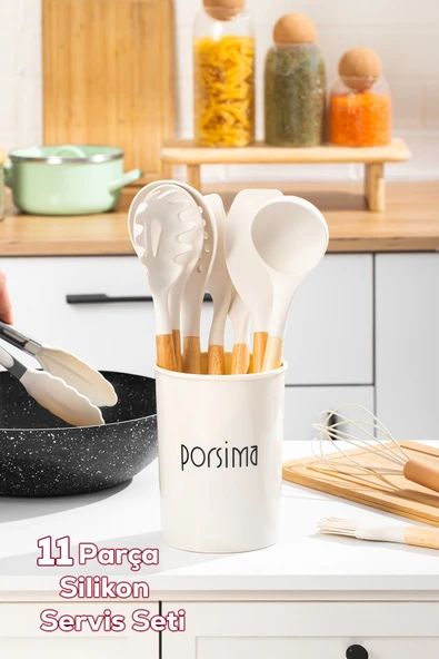 Porsima 3163 Bambu Silikon 11 Parça Servis Takımı Seti Beyaz Beyaz ürün görseli 1