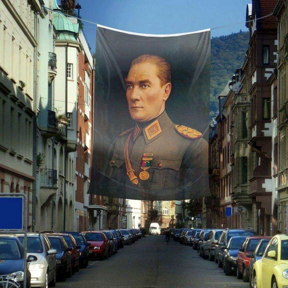 Üniformalı Gazi Mustafa Kemal Atatürk Poster Cephe Bayrak-4x6 metre ürün görseli 1