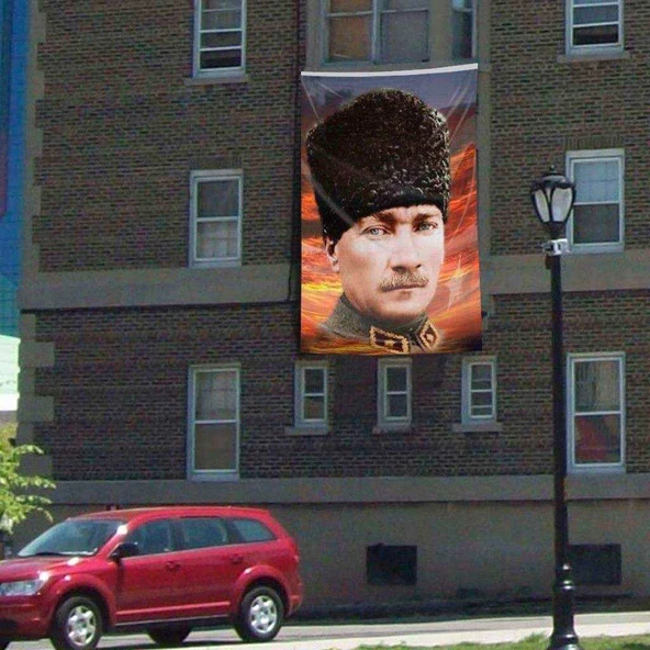 Kalpaklı Atatürk Poster Cephe Bayrak -300x450cm - 3x4,5 metre ürün görseli 1