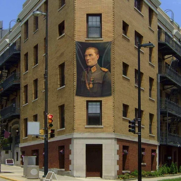 Üniformalı Gazi Mustafa Kemal Atatürk Poster Cephe Bayrak - 200x300cm (2 x 3 metre) ürün görseli 1