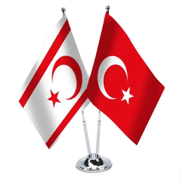 Kuzey Kıbrıs - Türkiye -İkili Saten Masa Bayrağı ürün görseli 1