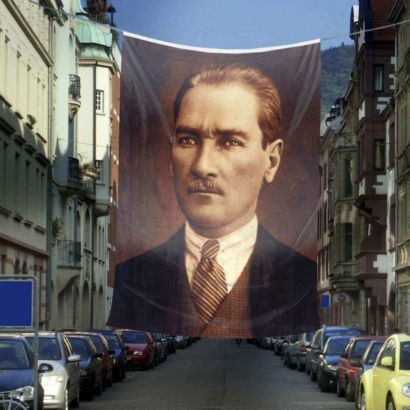 Takım Elbiseli Sivil Mustafa Kemal Atatürk Dış Cephe Poster Bayrağı - 6 x 9 metre ürün görseli 1
