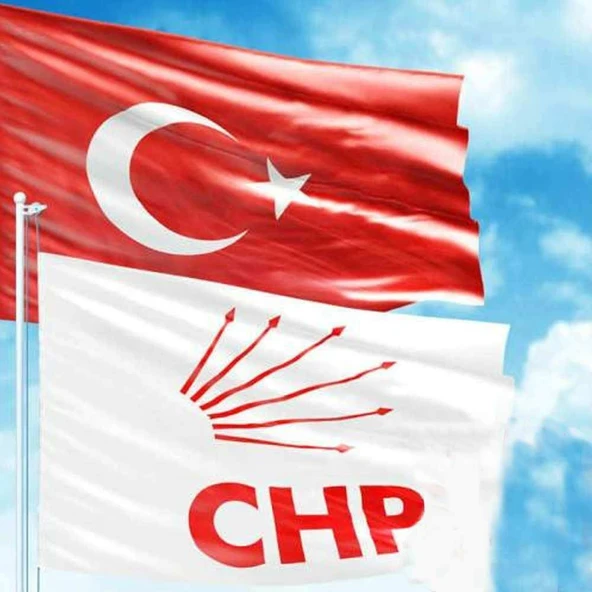 70x105 cm Alpaka Kumaş Türk Bayrağı ve 70x105 cm Raşel Kumaş CHP Beyaz Bayrak - 2 Bayrak Set ürün görseli 1