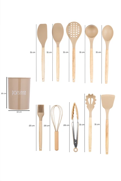 Porsima 3164 Bambu Silikon 11 Parça Servis Takımı Seti Kapicino Çok Renkli ürün görseli 1