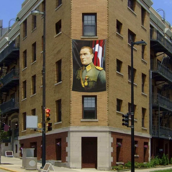 Üniformalı Gazi Mustafa Kemal Atatürk Poster Dış Cephe Bayrağı -Bayrak -200x300cm - 2x3metre ürün görseli 1
