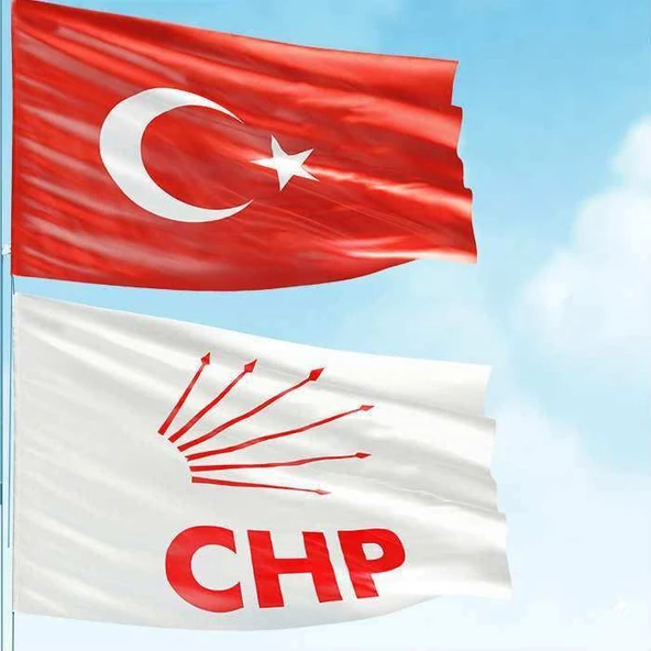 70x105 cm Alpaka Kumaş Türk Bayrağı ve 100x150 cm Raşel Kumaş CHP Beyaz Bayrak - 2 Bayrak Set ürün görseli 1