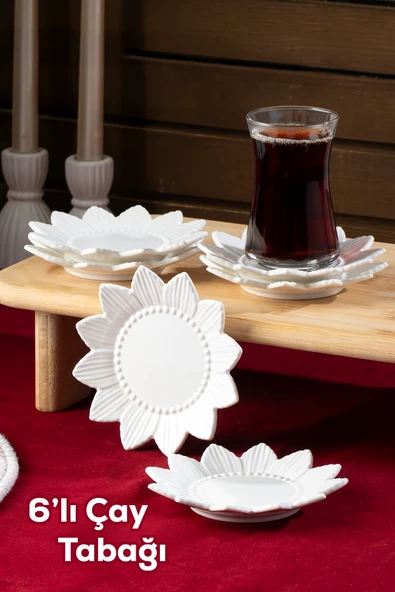 Porsima 2338 Güneş Motifli 6'lı Porselen Çay Tabağı Seti Beyaz ürün görseli 1