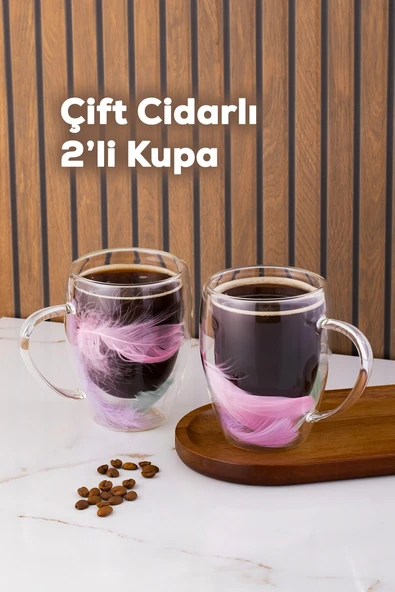 Perotti 16796 Double Feather Çift Cidarlı Kupa 2 Adet 350 Ml Şeffaf ürün görseli 1