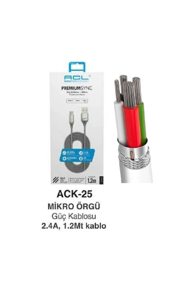 ACL Hızlı Şarj 2.4 A Güç Kablosu + Mikro 1.2 Metre 2 ADET ürün görseli 1