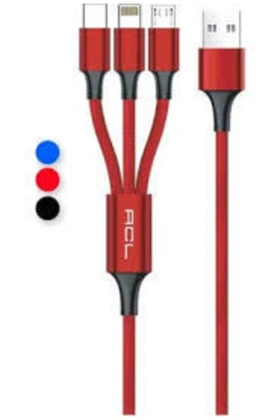 ACL Ack-47 Primecord 3in1 Lightning, Micro, Type-c Metal Başlık Usb Şarj Kablosu 3 ADET ürün görseli 1
