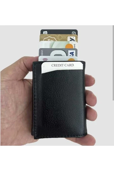 kartlı kağıt para bölmeli otomatik mekanizmalı unisex cüzdan kartlık ürün görseli 1