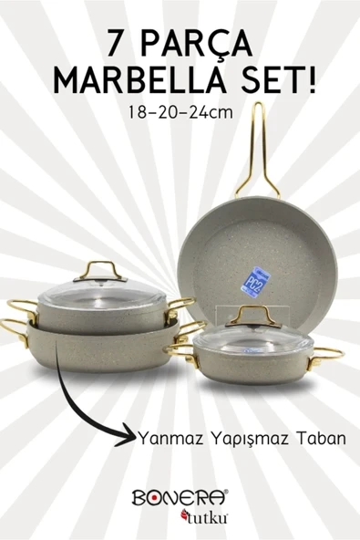 Marbella 7 Parça (18-20-24) Cm Ten. 24cm Tav. Set Güveç Model ürün görseli 1
