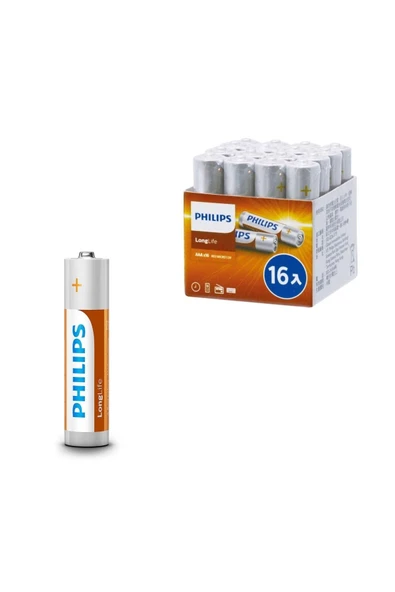 Philips Pil Aaa Ince Alkalin 16lı Paket Phılıps R03l16f/97 2 PAKET 32 ADET ürün görseli 1
