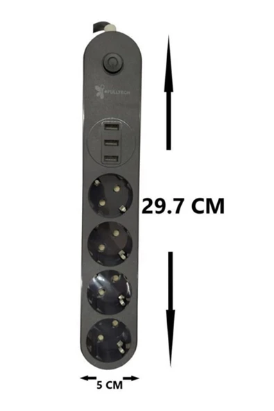ElektrikParkı Ftr-01 4 Lü Siyah-gri-beyaz Anahtarlı 3 Usb Li Akım Korumalı Grup Priz 2 M ürün görseli 1