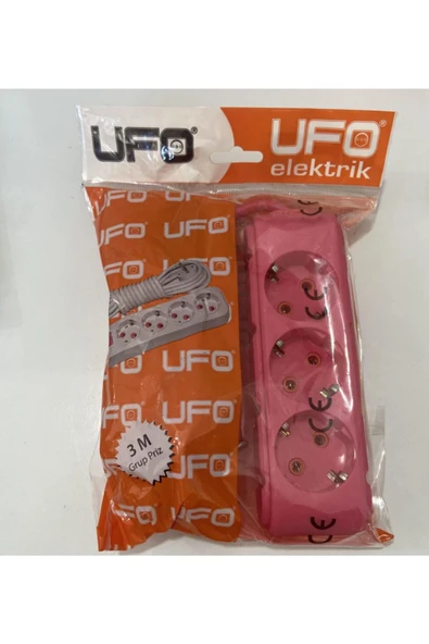 Ufo Elektrik 3 Metre Fuşya Renk Üçlü Topraklı Kablolu Grup Priz ürün görseli 1
