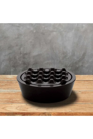 Tria Melamin Oval Kapaklı Küllük Oval-yuvarlak Kapaklı Izgaralı Küllük 11x11x3,5 Cm ( Siyah ) 3 ADET ürün görseli 1
