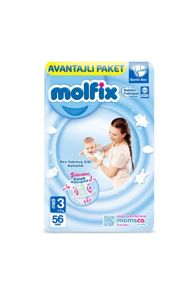 Molfıx Avantajlı Paket Çocuk bezi 3 Beden Mıdı 4-9 Kg 56'lı ürün görseli 1