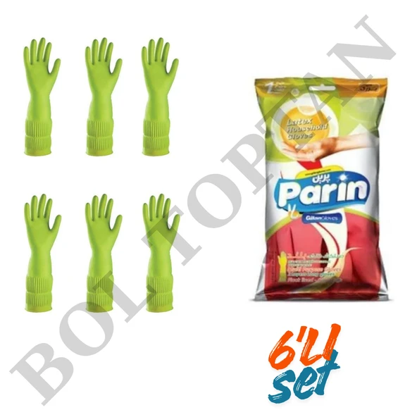 Parin Uzun Konçlu Lateks Bulaşık ve Temizlik Eldiveni, Large, 6 Çift ürün görseli 1