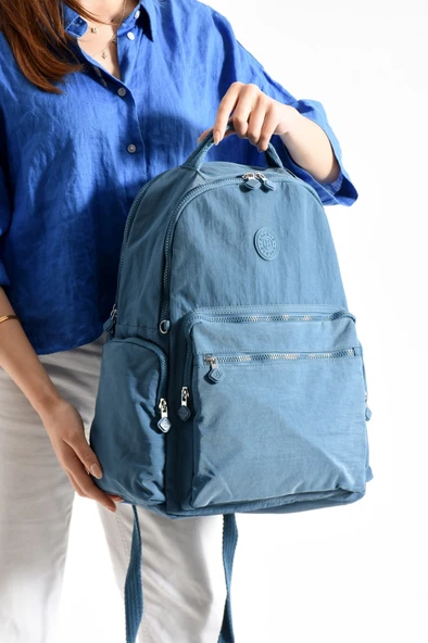 Bagacar Bolsas 1094 Su Geçirmez İthal Krinkıl Kumaş Laptop Bölmeli Okul ve Günlük Sırt Çantası Mavi ürün görseli 1