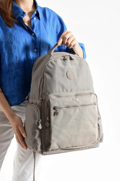 Bagacar Bolsas 1094 Su Geçirmez İthal Krinkıl Kumaş Laptop Bölmeli Okul ve Günlük Sırt Çantası Vizon ürün görseli 1