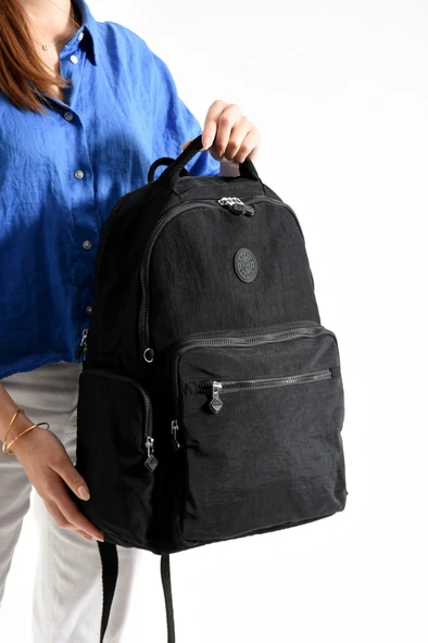 Bagacar Bolsas 1094 Su Geçirmez İthal Krinkıl Kumaş Laptop Bölmeli Okul ve Günlük Sırt Çantası Siyah ürün görseli 1