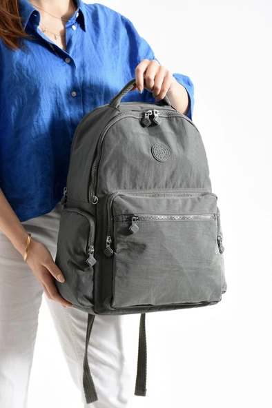 Bagacar Bolsas 1094 Su Geçirmez İthal Krinkıl Kumaş Laptop Bölmeli Okul ve Günlük Sırt Çantası Gri ürün görseli 1