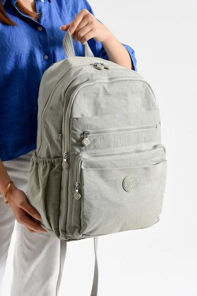 Bagacar Bolsas 1095 Su Geçirmez İthal Krinkıl Kumaş Laptop Bölmeli Okul ve Günlük Sırt Çantası A.Gri ürün görseli 1