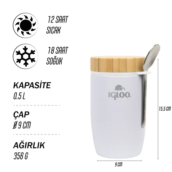 Igloo Bamboo Yemek Termosu 500ml-BEYAZ - Resim 8