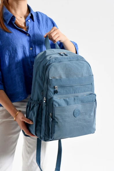 Bagacar Bolsas 1095 Su Geçirmez İthal Krinkıl Kumaş Laptop Bölmeli Okul ve Günlük Sırt Çantası Mavi ürün görseli 1
