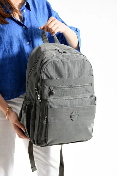 Bagacar Bolsas 1095 Su Geçirmez İthal Krinkıl Kumaş Laptop Bölmeli Okul ve Günlük Sırt Çantası Gri ürün görseli 1