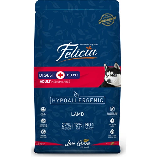 Felicia HypoAllergenic Orta ve Büyük Irk Kuzulu Düşük Tahıllı Yetişkin Köpek Maması 15kg ürün görseli 1
