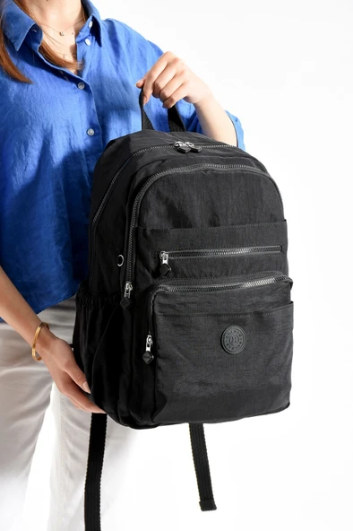 Bagacar Bolsas 1095 Su Geçirmez İthal Krinkıl Kumaş Laptop Bölmeli Okul ve Günlük Sırt Çantası Siyah ürün görseli 1